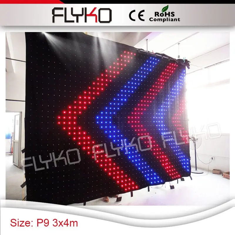 

free shipping P9 decoration wedding stage backdrop 3x4m high definition led cloth led lights video curtain wall