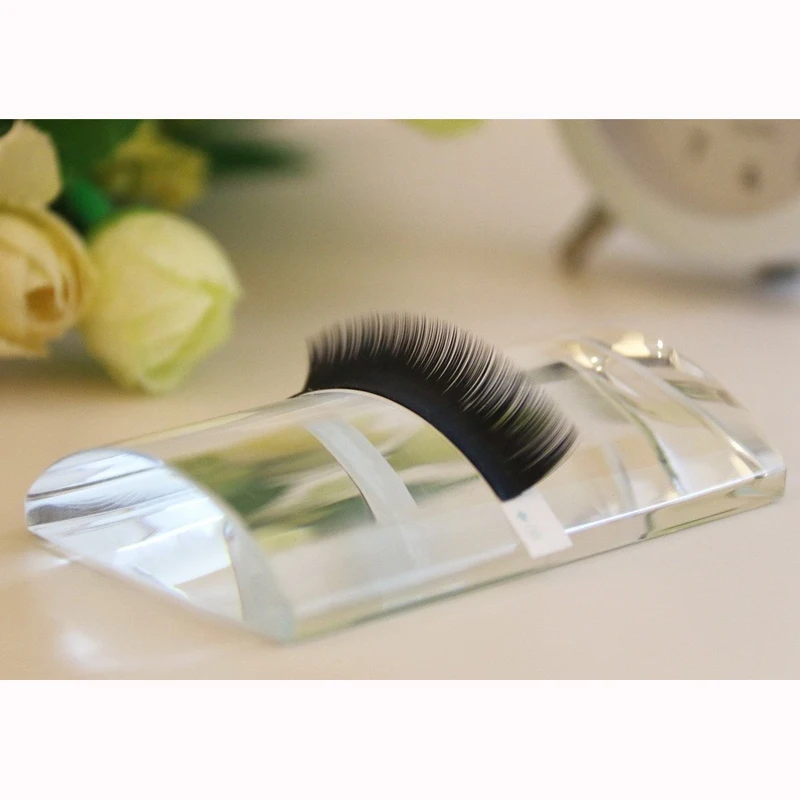 1pc Professional U Curved False Eyelash Stand Pallet Crystal Glass U Bend Fan Eyelash Extension Holder Pad Tray Makeup Tool