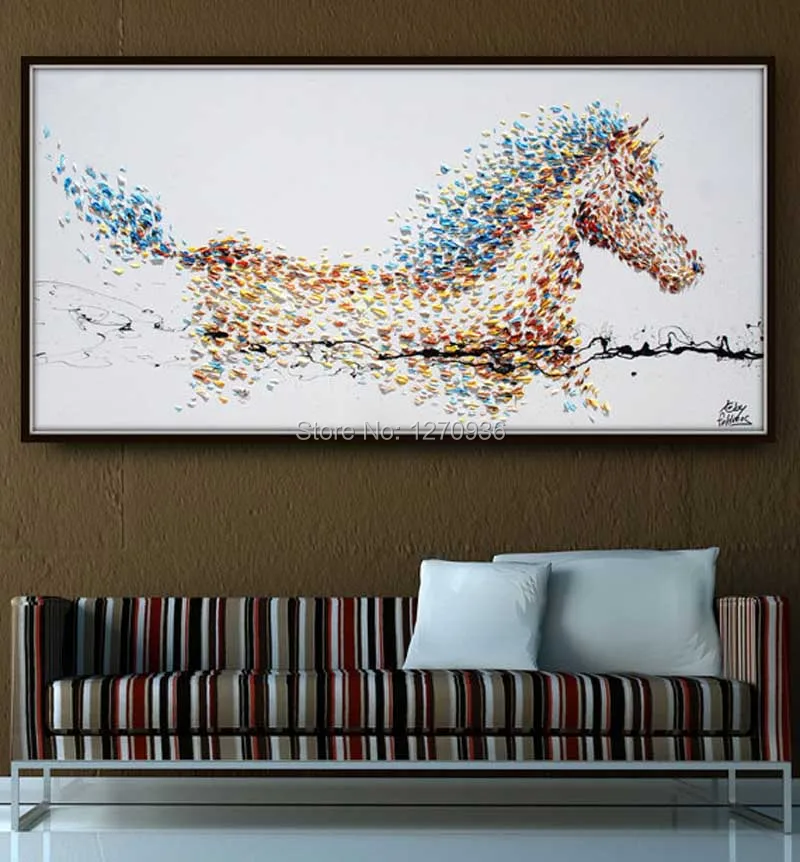 Modern Style Hand Painted Oil Paintings on Canvas by Skillful Painter Drawing Animal Horse Hang Pictures Crafts for Home Decor