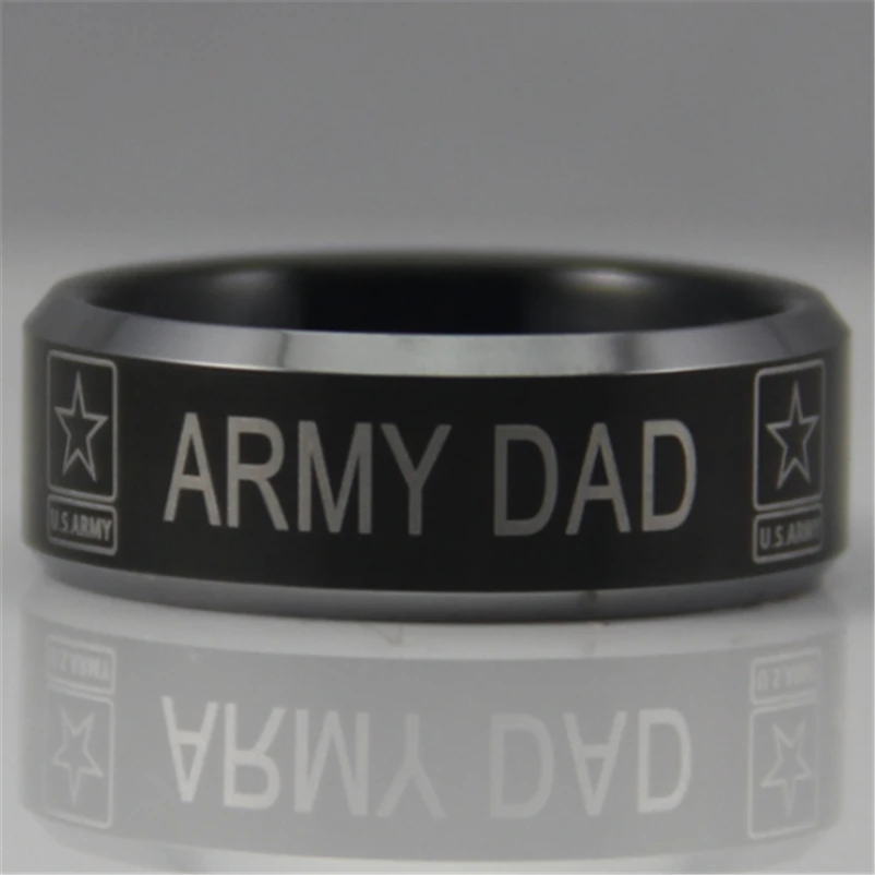 YGK JEWELRY Hot Sales 8MM Military Army Dad Design Men's Black Tungsten Comfort Fit Ring