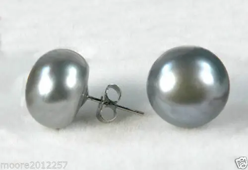 

Free Shipping Genuine 7-8 mm grey Cultured Pearl Silver Stud Earrings