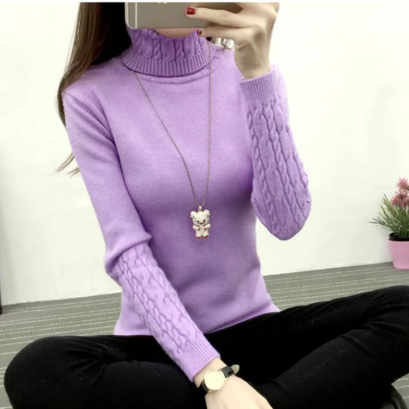 Women Turtleneck Pullover Sweater New Hot women Autumn Winter Solid Basic Knitted Sweater Female Fashion Wild Knitwear Sweater