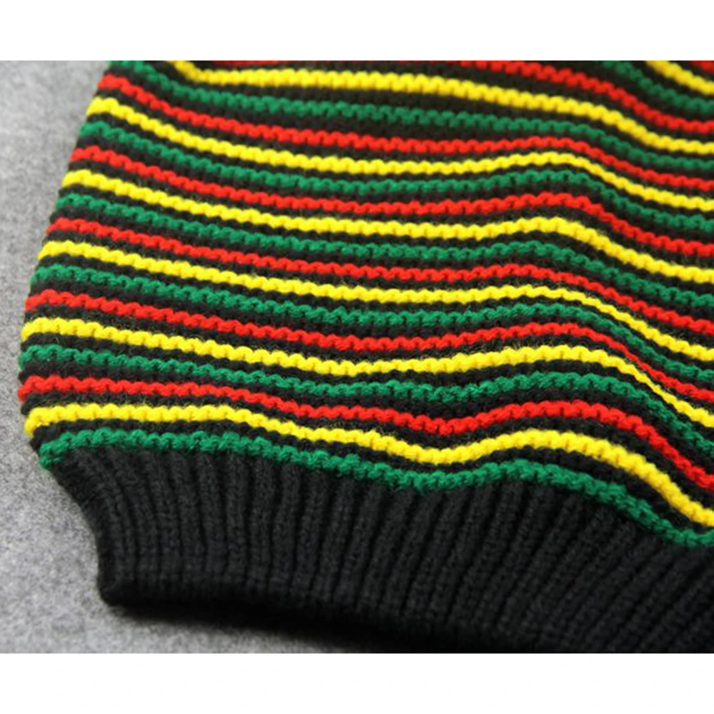 New Stylish Bob Marley Reggae Hat Jamaican Pom Slouch Baggy Beanie Stripe Brim Cotton Winter Warmer Visor Stripe Cap 2022