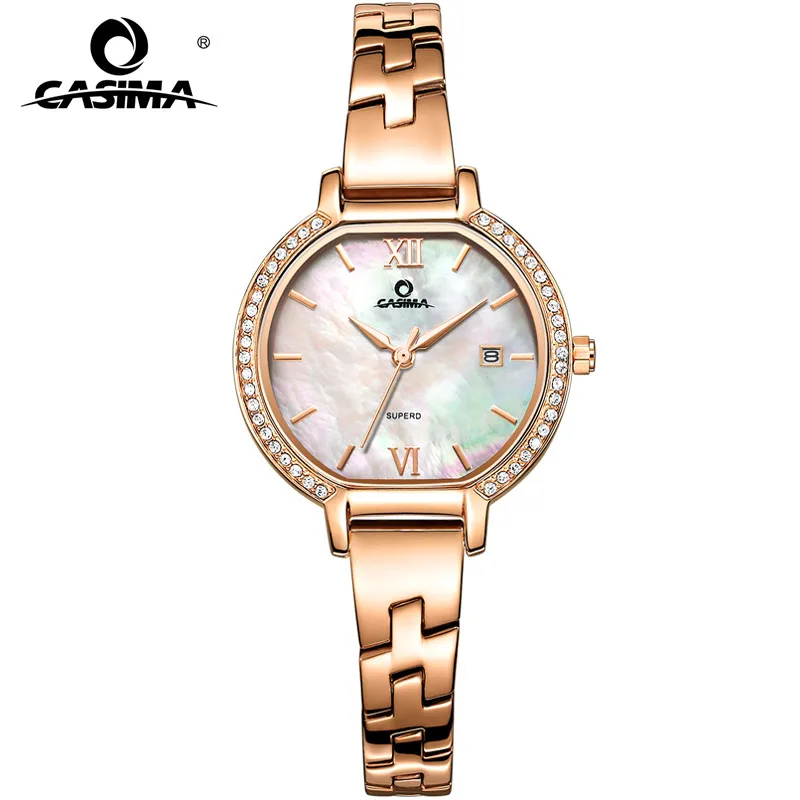 

CASIMA Luxury Brand Fashion Casual Stainless Steel Leather Watchband Waterproof Calendar Display Quartz Watches for Women 2614