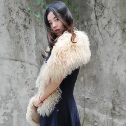 XZWDSI CX-S-178E Women Real Mongolian Lamb Fur Boa Fluffy Thick Genuine Fur Scarf For Women