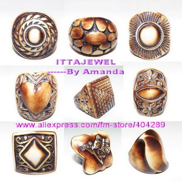 Wholesale 60pcs Vintage Engraved Lucite Resin Jewelry Rings,Free Shipping