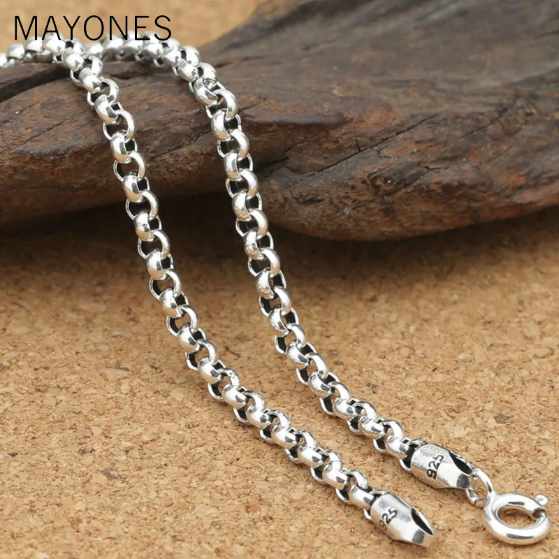 

MAYONES 3mm 100% Real 925 Sterling Silver Chains Chokers Necklaces for Men Silver Accessories 45-80cm Long Thai Silve Jewelry