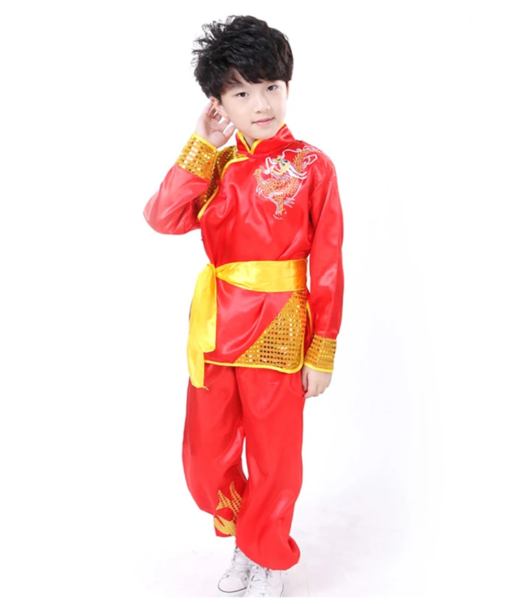 chinese costume red Children Traditional Wushu Uniform Suit for Kids kung fu girls clothes boy dance Boys Girls Performance Set