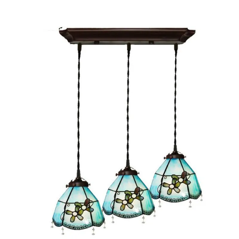 

3 Heads Mediterranean Sea Blue Dining Room Drop Lamp Bar Suspension Foyer Apartment Glass Pendant Light 1104