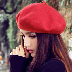 Women Classic Wool Felt Warm French Beret Hat Beanie Pure Color Sweet Mini Cap