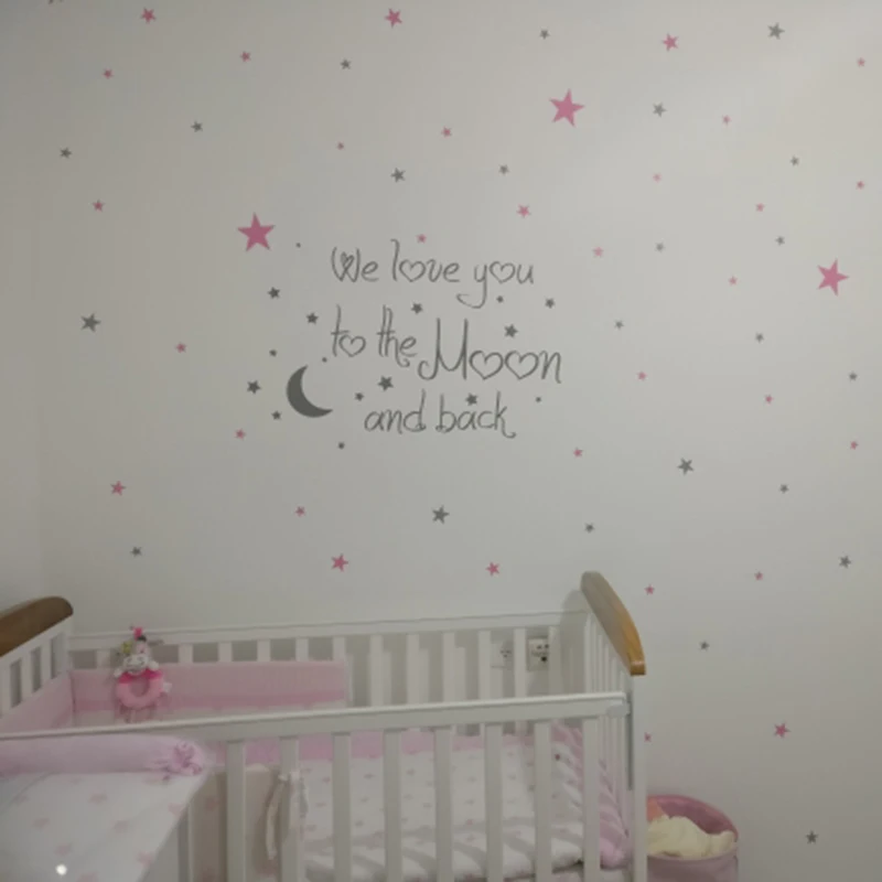 Art Lovely Baby Nursery Wall Decal Quote We Love You To The Moon And Back Wall Decals Moon Sticker Home Decor Modern Mural LA757 image 6