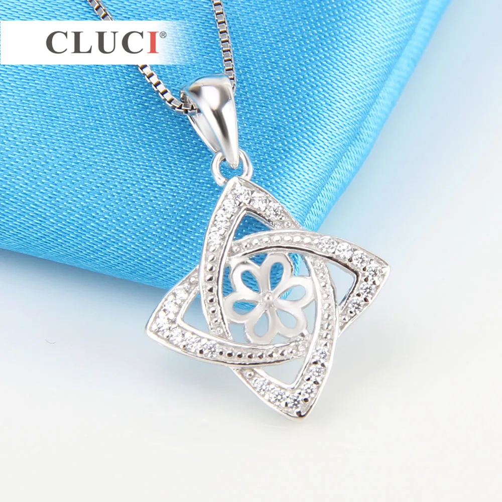 CLUCI 925 Sterling Silver Star Charm Necklaces & Pendants Statement Necklace Pendant Mounting to stick pearl DIY jewelry SP196SB