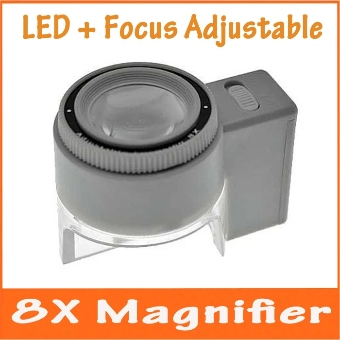 8X Magnifier Drawing Loupe Focus Adjustable Illuminated LED Jewelry Design and Repair Stamp Collection with Lamp Scale 0.1mm