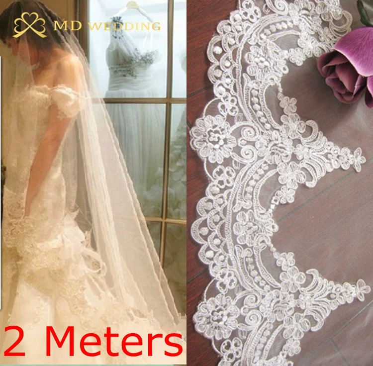 

3M Real Photos 2023White/Ivory Beautiful Cathedral Length Lace Edge Wedding Bridal Veil With Comb Wedding Accessories MD3074-2