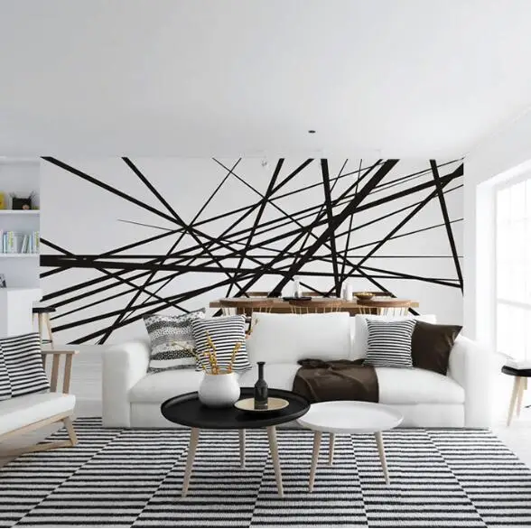 

Abstract Photo Mural Wallcoverings 3D Custom Any Size papers Murals Paper Roll Art Decor Black White Line