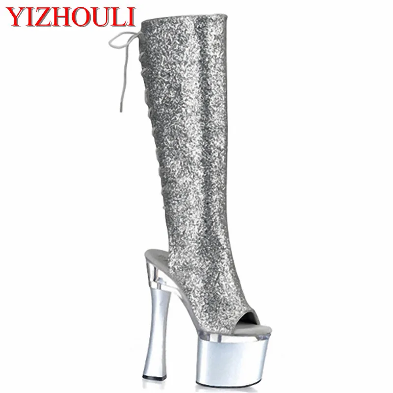 18cm Woman the high-heeled shoes female knight of knee high boots women high heels club wear open-toed shoes fashion