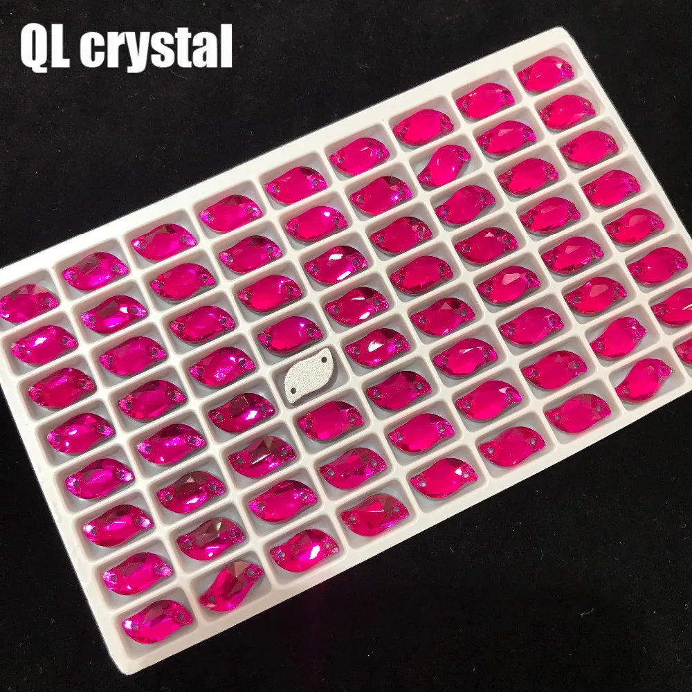 QL strass Crystal Rose Red 6x12mm S shape Sew on Rhinestones Flatback 2 holes Crystals for DIY wedding dress shoes bags clothes