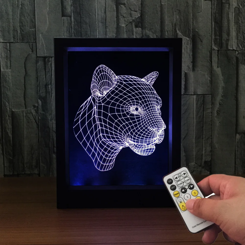 Cabeça de leopardo figura 3d visual luz de carregamento usb cor controle remoto acrílico figura ação quarto decoração presentes y77