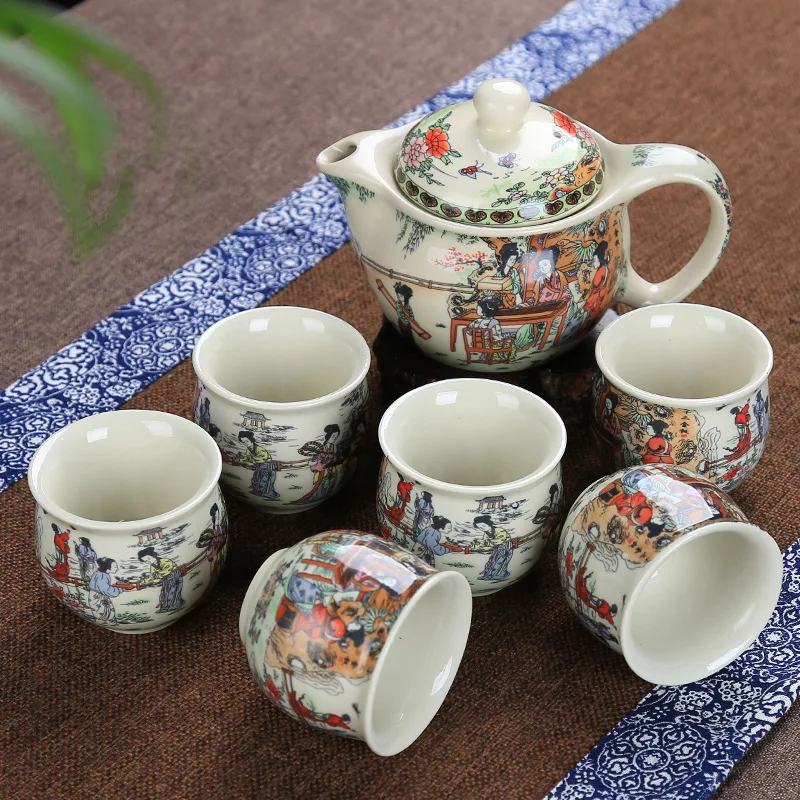 christmas Blue  white double layer heat insulation scalding teacup classic twelve dozen hairpin Qingming River pattern ceramic