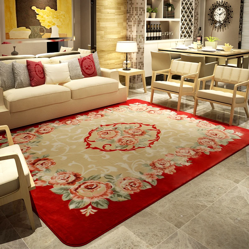 

Chinese Style Carpet for Living Room and Bedroom, Roses Add Thick, Prevent Slippery Yoga Mat, Big Mat