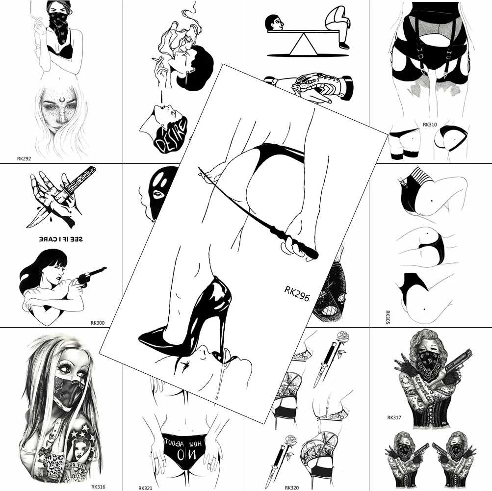 Creative Sexy Lady High Heels Temporary Tattoos Sticker Black Fake Waterpoof Tattoos Body Art Arm Chest Tattoo Decal For Adult