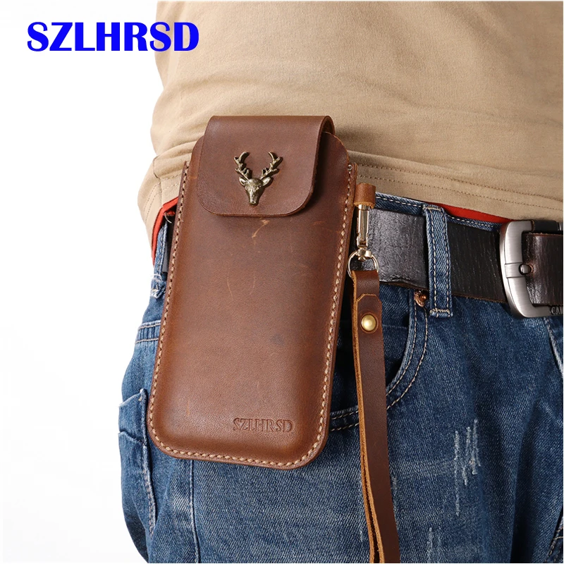 Wrist Men Genuine Leather Case Mobile Phone Waist Bag Wear Belt Verticle Waist Bag for ASUS ZenFone 4 Selfie Pro ZD552KL