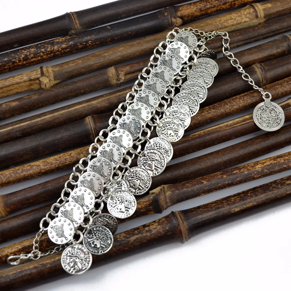 الغجر أنطاليا اللون عملة خلخال الأفغانية التركية القبلية الصيف شاطئ زهرة شيك سوار الكاحل أساور سلسلة مجوهرات للنساء