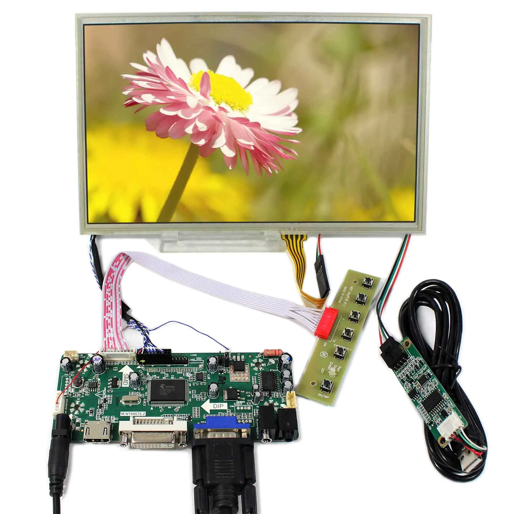 

H DMI+DVI+VGA LCD Controller Board With 10.2inch 1024X600 CLAA102NA0ACW HSD100IFW1 LCD With Resistive Touch Panel