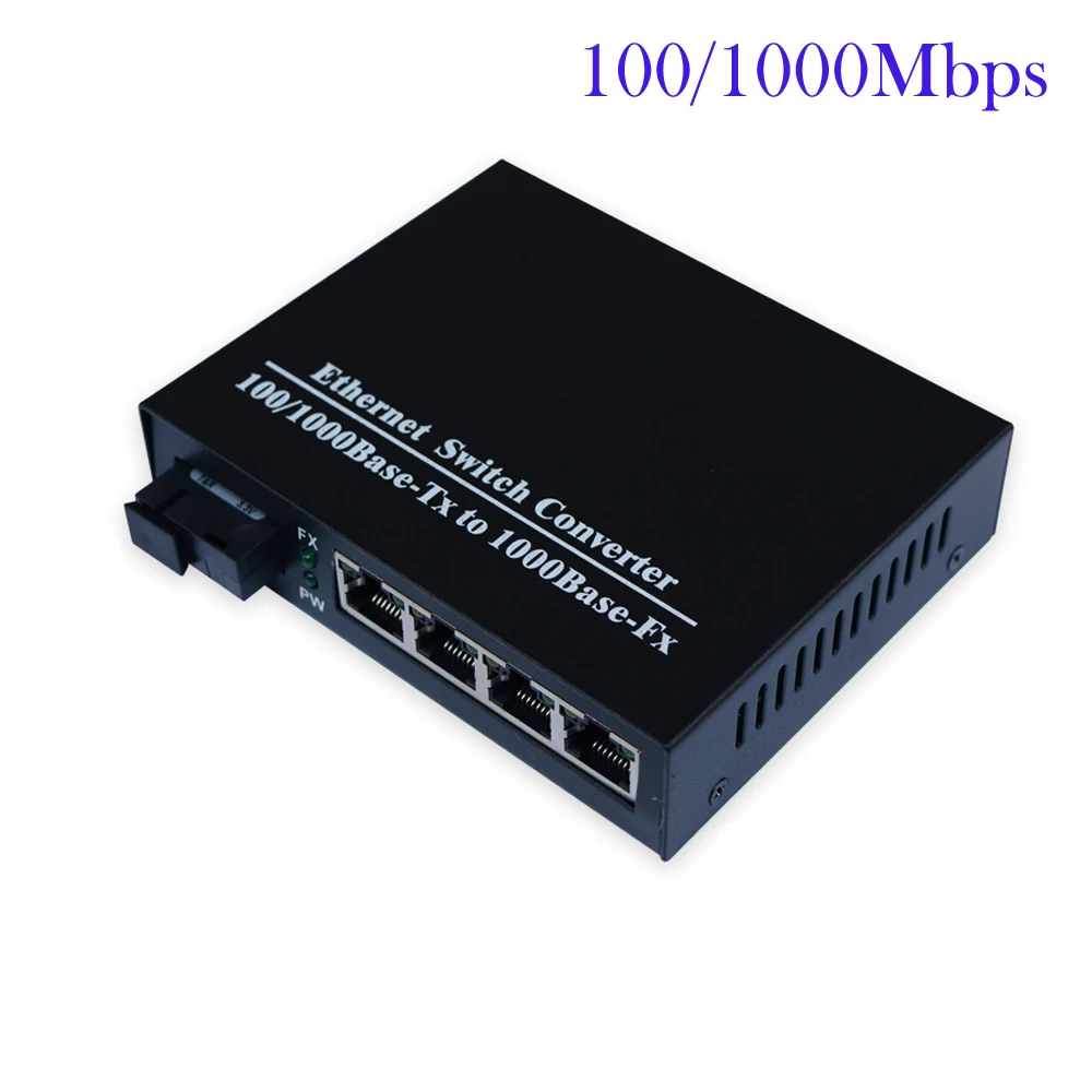 

Premium Fiber optic to 4ports 100/1000Mbps gigbit ethernet Optical Fiber Switch singlemode simplex SC