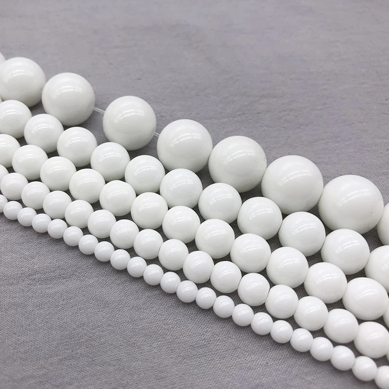 High quality Glass White porcelain Round Loose strand Beads 4/6/8/10/12mm Jewelry Making Bracelet Diy beads