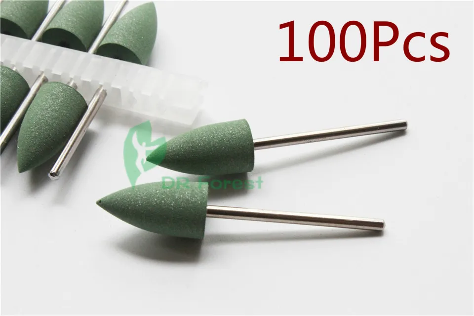 Dentist Lab Green SILICONE Polishers 2.35mm Diamond polishing Burs 100Pcs