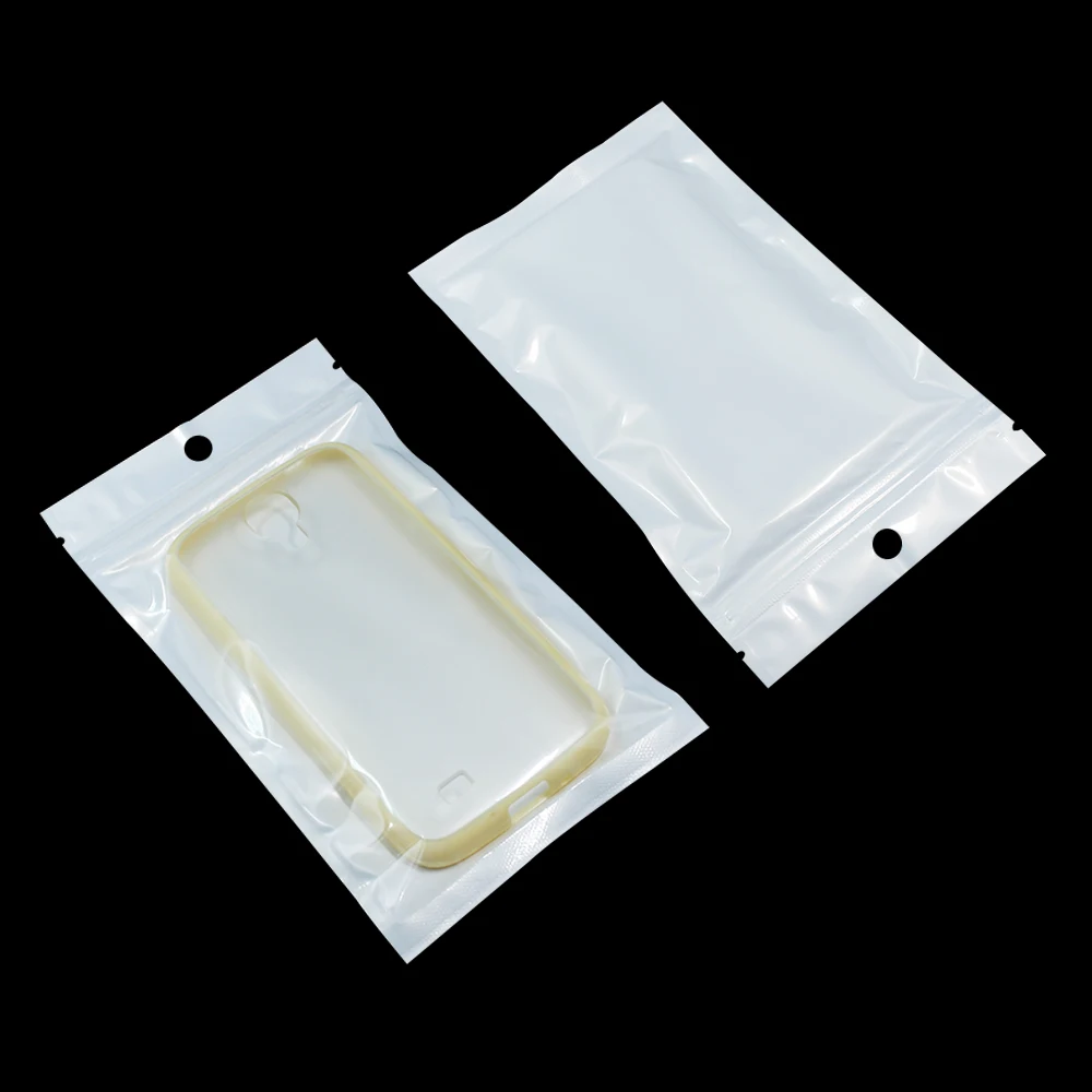 11x19cm White / Clear Self Seal Zipper Plastic Retail Packaging Storage Bag, Zip Lock Bag Retail Package With Hang Hole