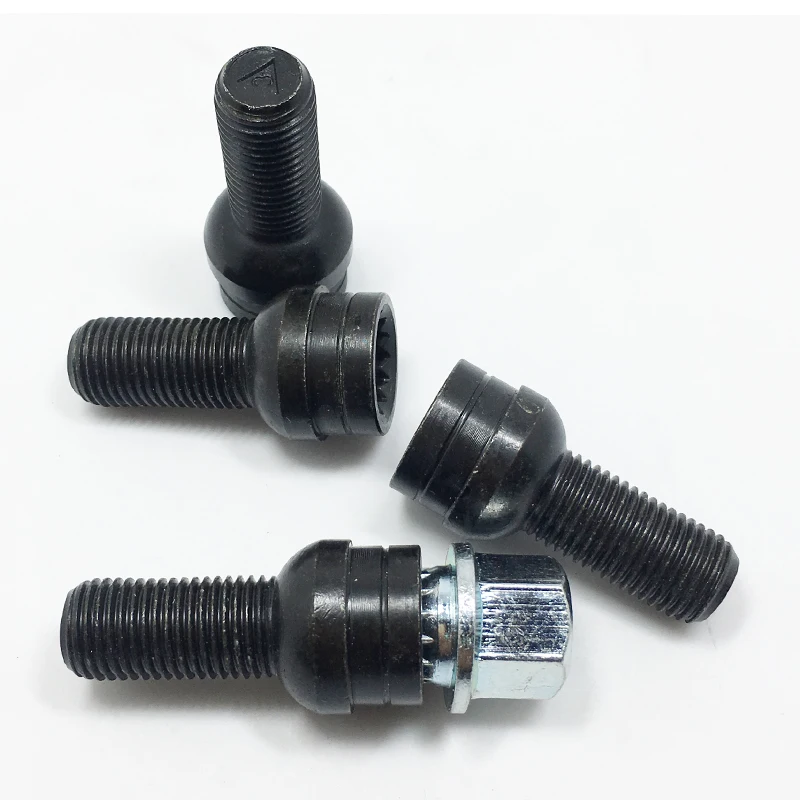 M14*1.5MM Black Steel Wheel Bolt & Lock Lug Nut Set With Key For Golf Jetta Bora Car Accessories