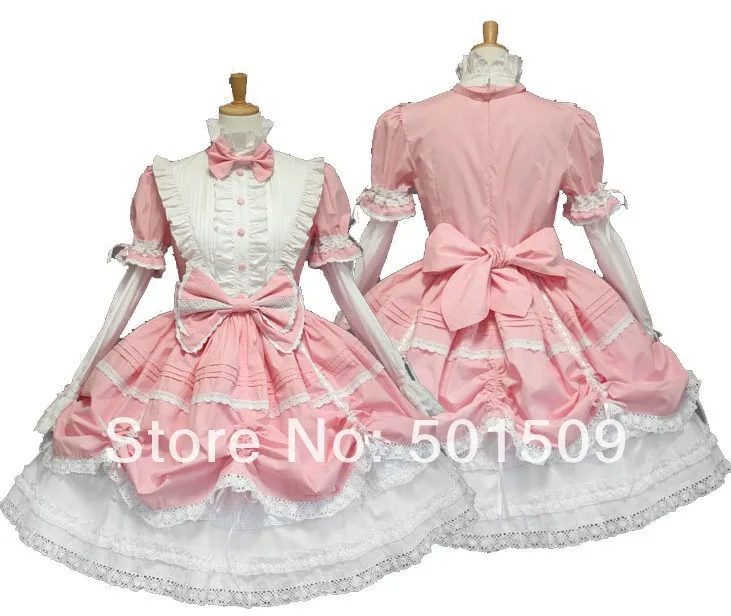 

Free shipping pink/black ruffled Medieval dress/lolita/ frenchmaid dress