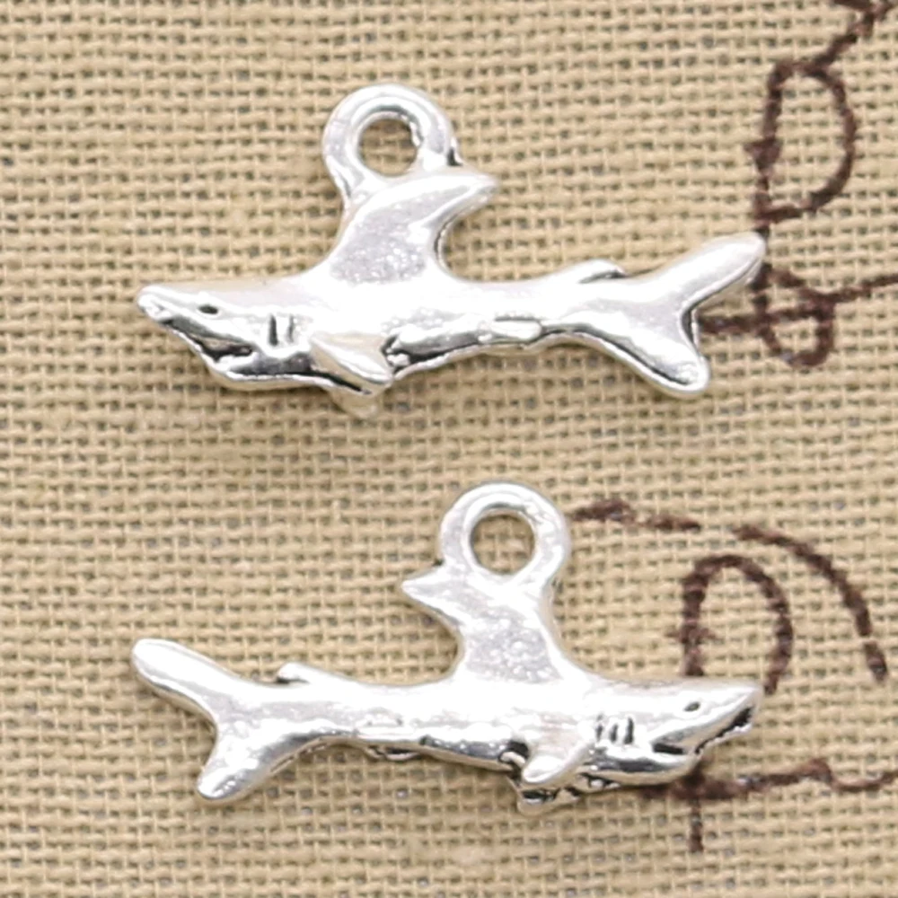 25pcs Charms Shark Fish 24x12mm Antique Silver Color Plated Pendants Making DIY Handmade Tibetan Silver Color Jewelry