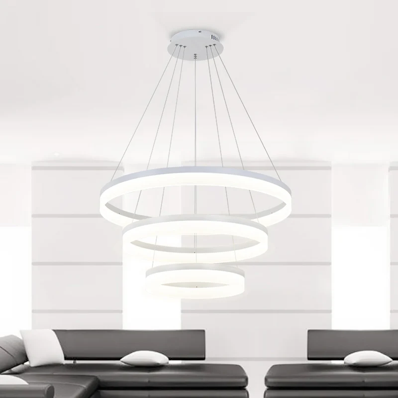 Plafonnier LED suspendu avec anneau rond, intensité réglable, design moderne, luminaire décoratif de plafond, idéal pour un restaurant, un foyer, une chambre à coucher ou une salle à manger