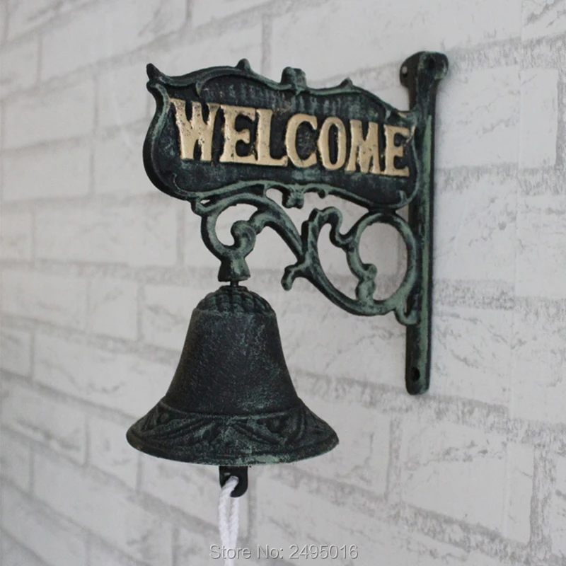 Vintage Cast Iron Heavy Duty Door Plate - Welcome Hand Bell Wall Mounted Rings - Belling Door Accessories for Outdoor Decor