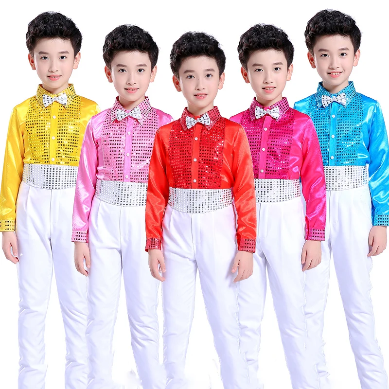 Boys Hip Hop Costume Children Colourful Jazz Sequin Shirts Suit Stage Outfits Kids Street Dancing Performance Wear DNV10646