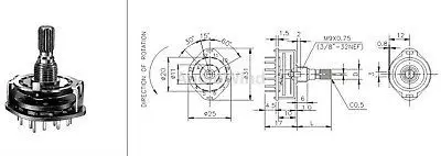 2 Pole 6 Way MBB Rotary Switches, with Knobs, 4PCS