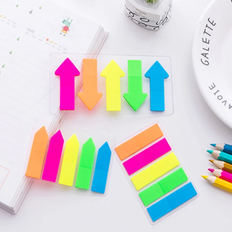 Fluorescence Rainbow Arrow Self Adhesive Sticky Notes Bookmark Memo Pad Point It Index Flag Stickers Note Office School Supplies