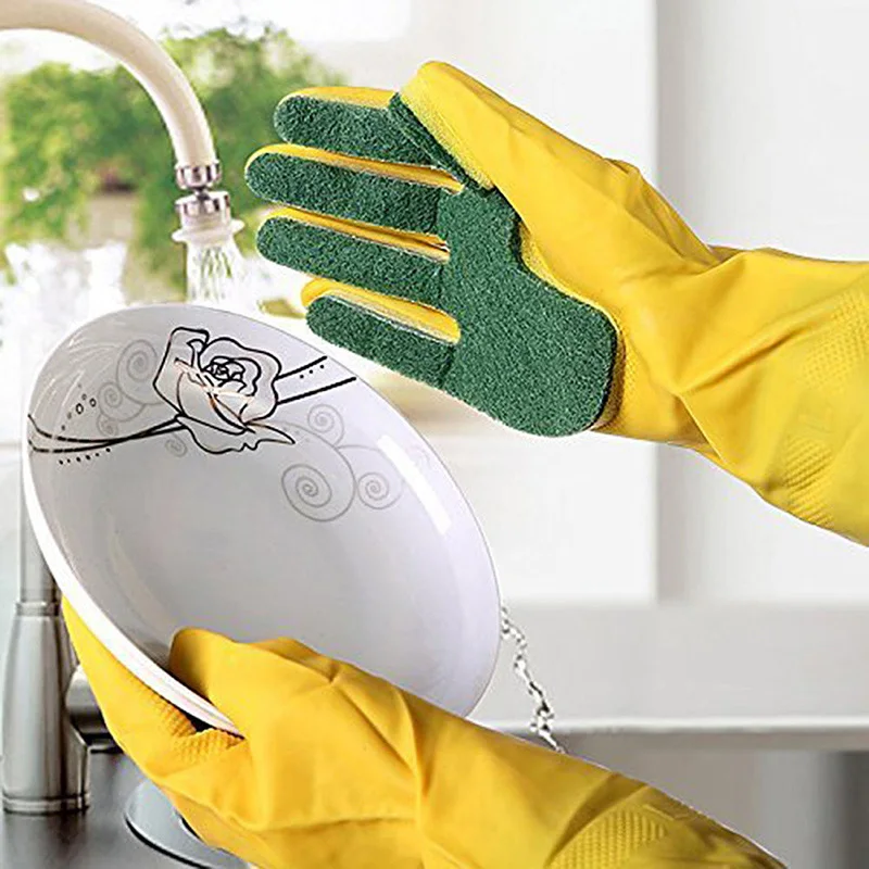 1 Pair Thickened Latex Gloves With Sponge Rubber Gloves For Dish Washing Household Cleaning Kitchen Garden Gloves Guantes Cocina