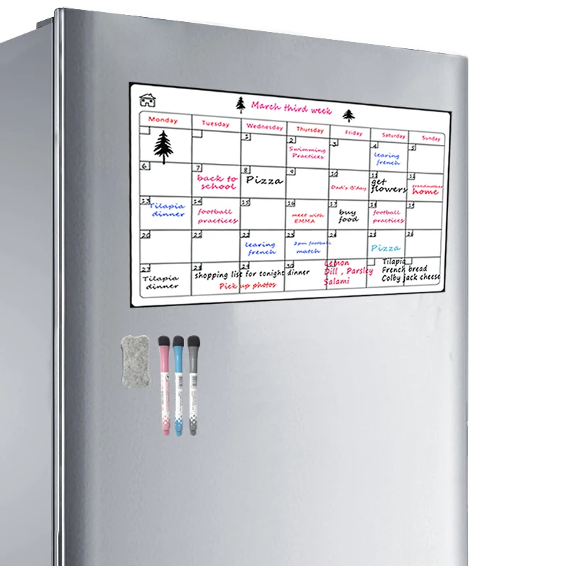 Hivillexun kalender kulkas 16.5 "x 11.8", papan kalender hapus kering magnetik kulkas papan pesan papan tulis magnetik