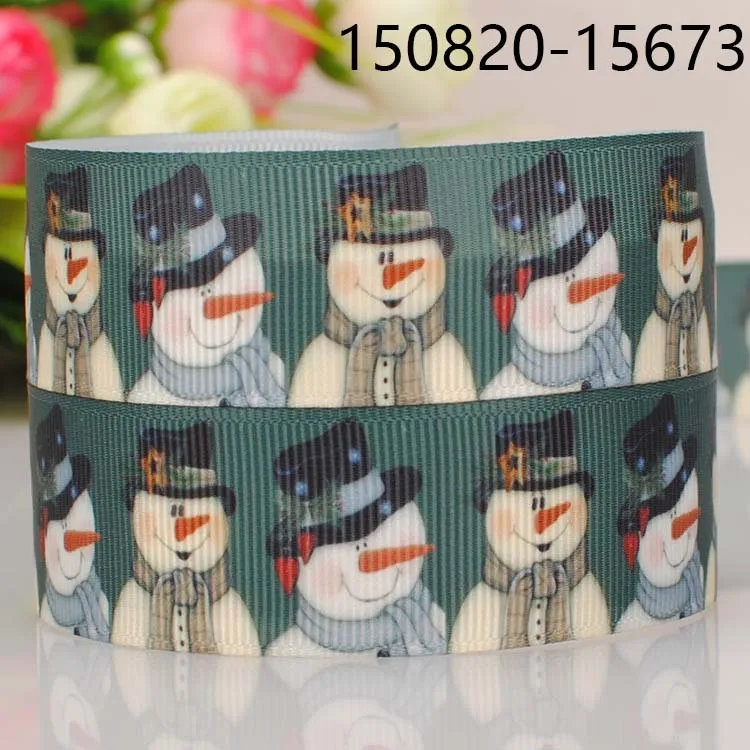 50 yards 9/16/22/38/50/75 mm cute snowman print  grosgrain/FOE Christmas tape ribbon clothing accessories 150820-15673