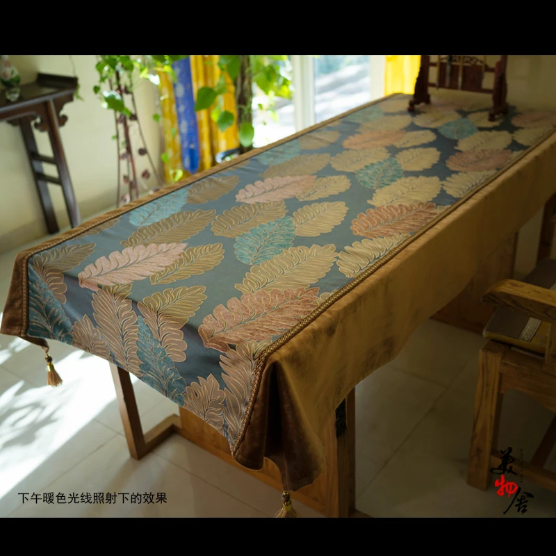 Table Cloth Flannelet Leave Embroidery Wedding Room Sofa Home Hotel Bedding Villa Decoration Cushion Tissue Dresser Runner Cover