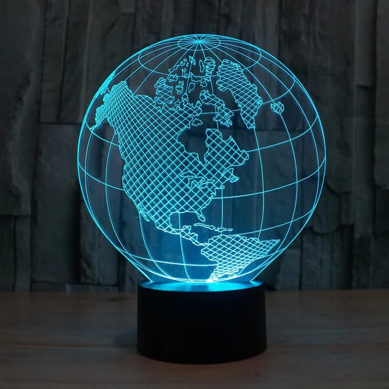 2017 foreign trade America Europe 3D globe  colorful visual touch charging LED colorful Nightlight gradient