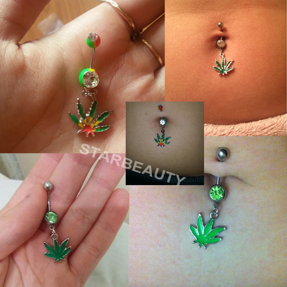 1p/lot Green Maple Leaf Navel Piercing Belly Button Ring Industrial Piercing Nombril Pircing Ombligo Sexy Ombligo