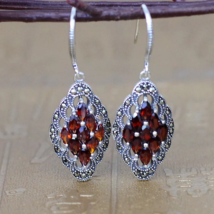 

KJJEAXCMY fine jewelry 925 sterling silver inlay synthetic garnet new - style female - style earrings