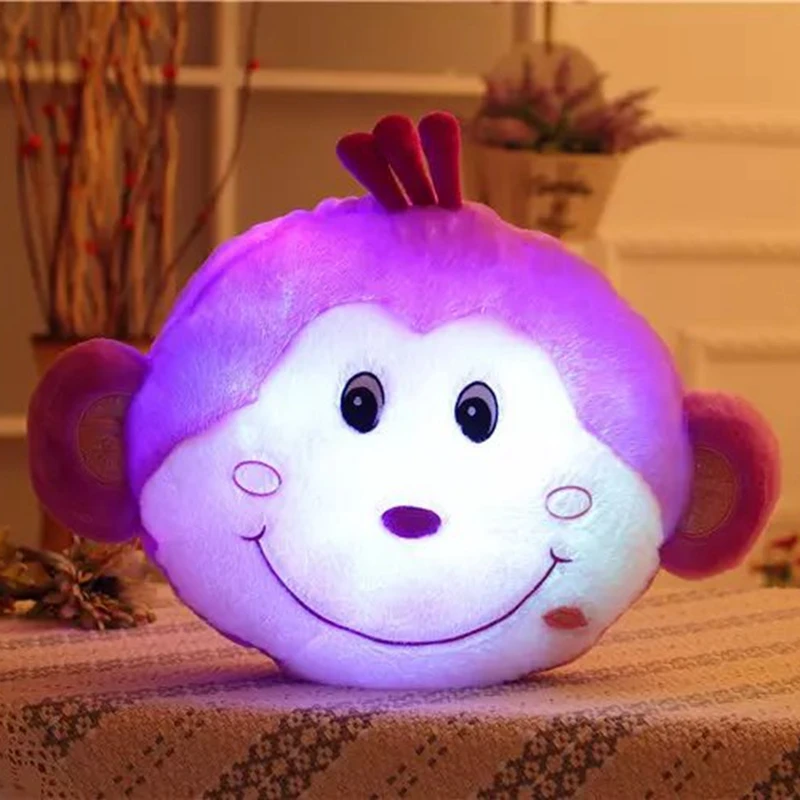 36cm Cute Glowing Luminous Led Light up Plush Pillow Stuffed Soft Monkey Frog Cat Bear Plush Doll Toy Cushion Birthday Gift Kids