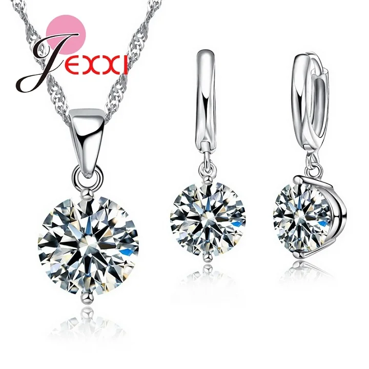 Wholesale Dedicated 925 Silver Jewelry Sets 8 Colors Cubic Zircon Pendant Set Anniversary Earrings Necklace Accessories