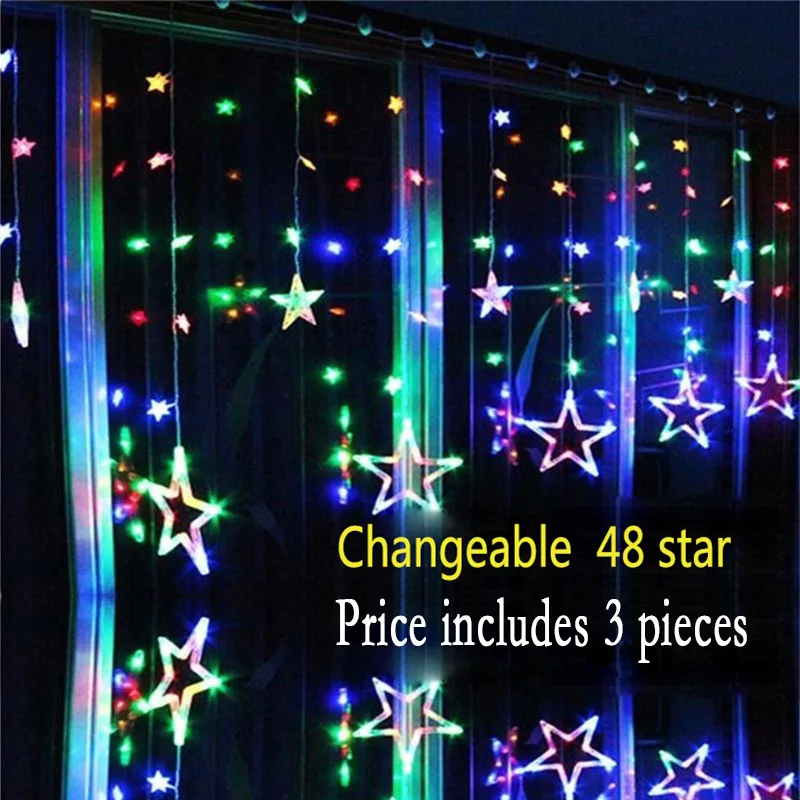 2.5m cortina led garland Christmas Holiday Lighting LED Fairy Star Curtain String Romantic Party Wedding Light AC110V/220V